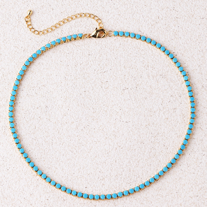 Collar de Tenis Turquesa Redondo | Oro