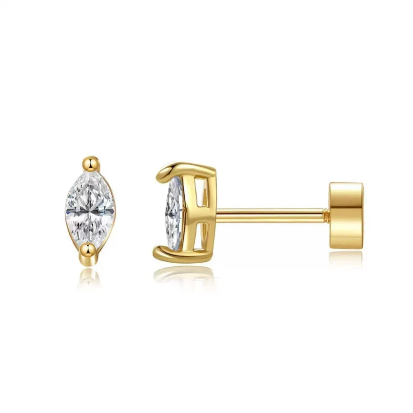 Aretes de botón de corte pera | Oro