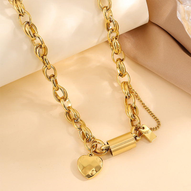 Collar Grueso con Corazón | Oro blanco