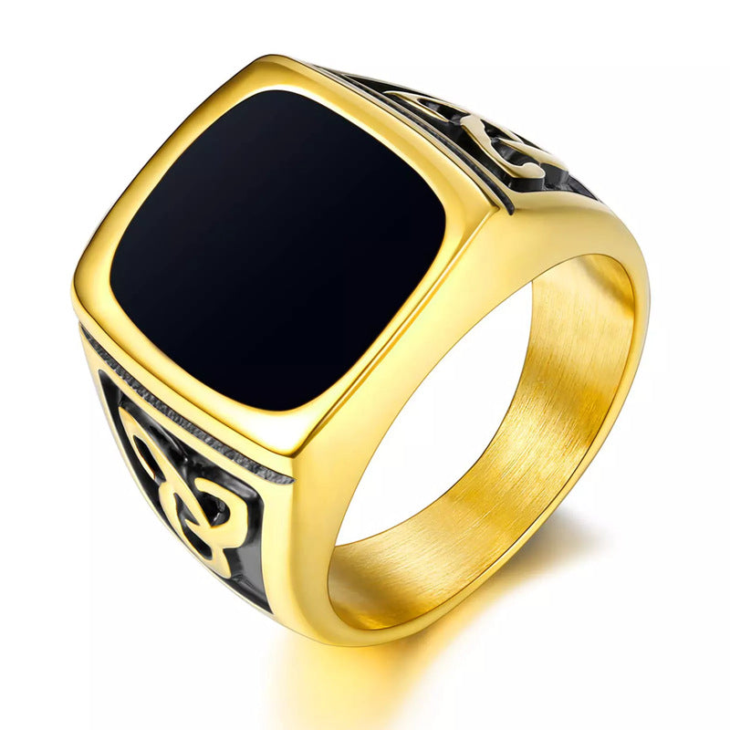 Anillo Sello Ónix Negro | Oro blanco