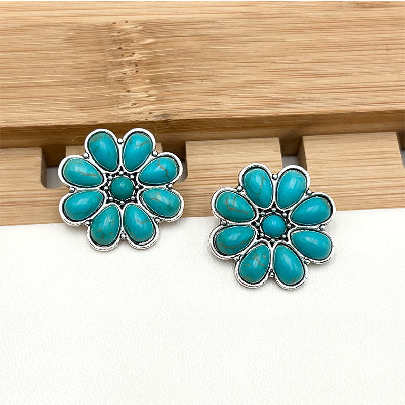 Aretes de Botón Serelith Pétalo de Turquesa | Oro blanco