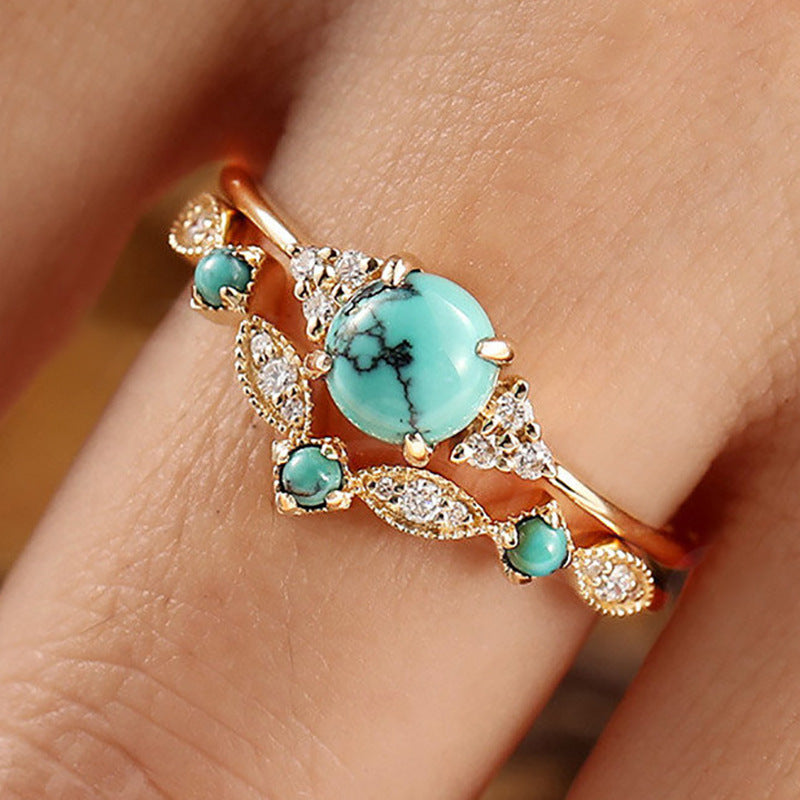 Juego de Anillos Corona Turquesa Aureva | Oro