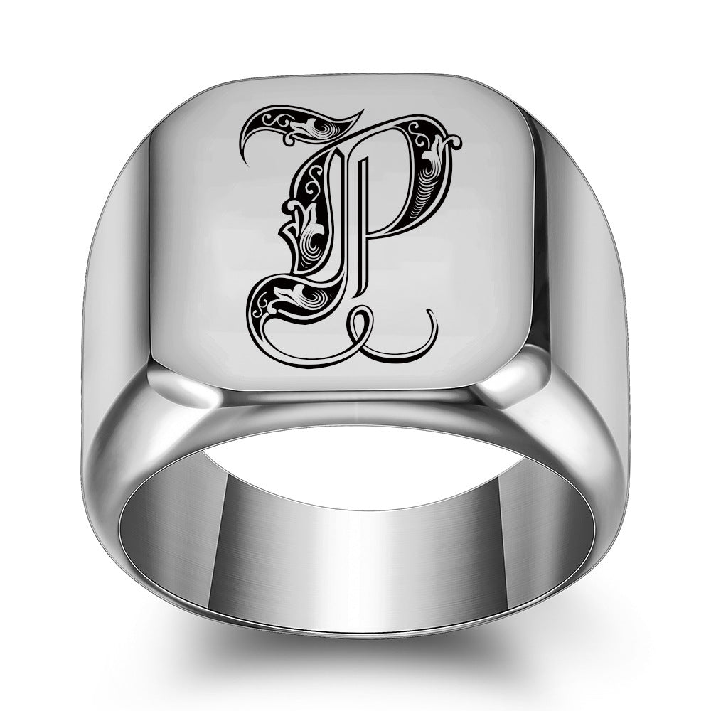 Anillo con Inicial Clásico Noble | Oro blanco