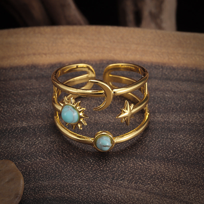 Anillo Soluna Órbita Turquesa | Oro