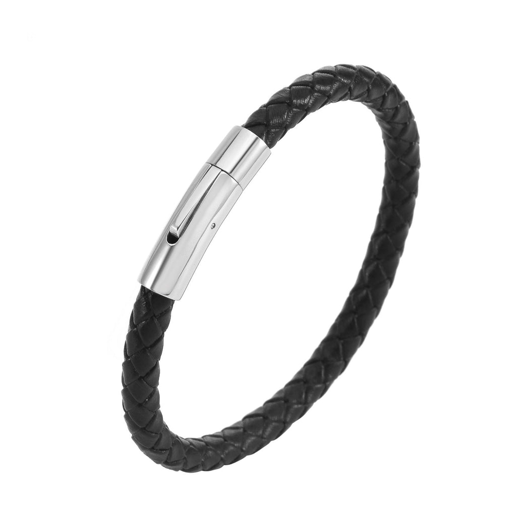 Pulsera Valor Trenza de Cuero | Oro blanco