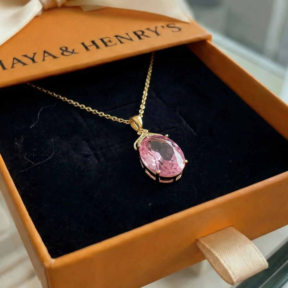 Collar Zafiro Rosa Imperial Ovalado | Oro