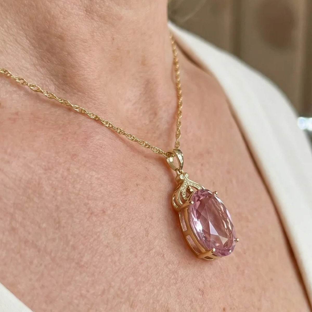 Collar Zafiro Rosa Imperial Ovalado | Oro