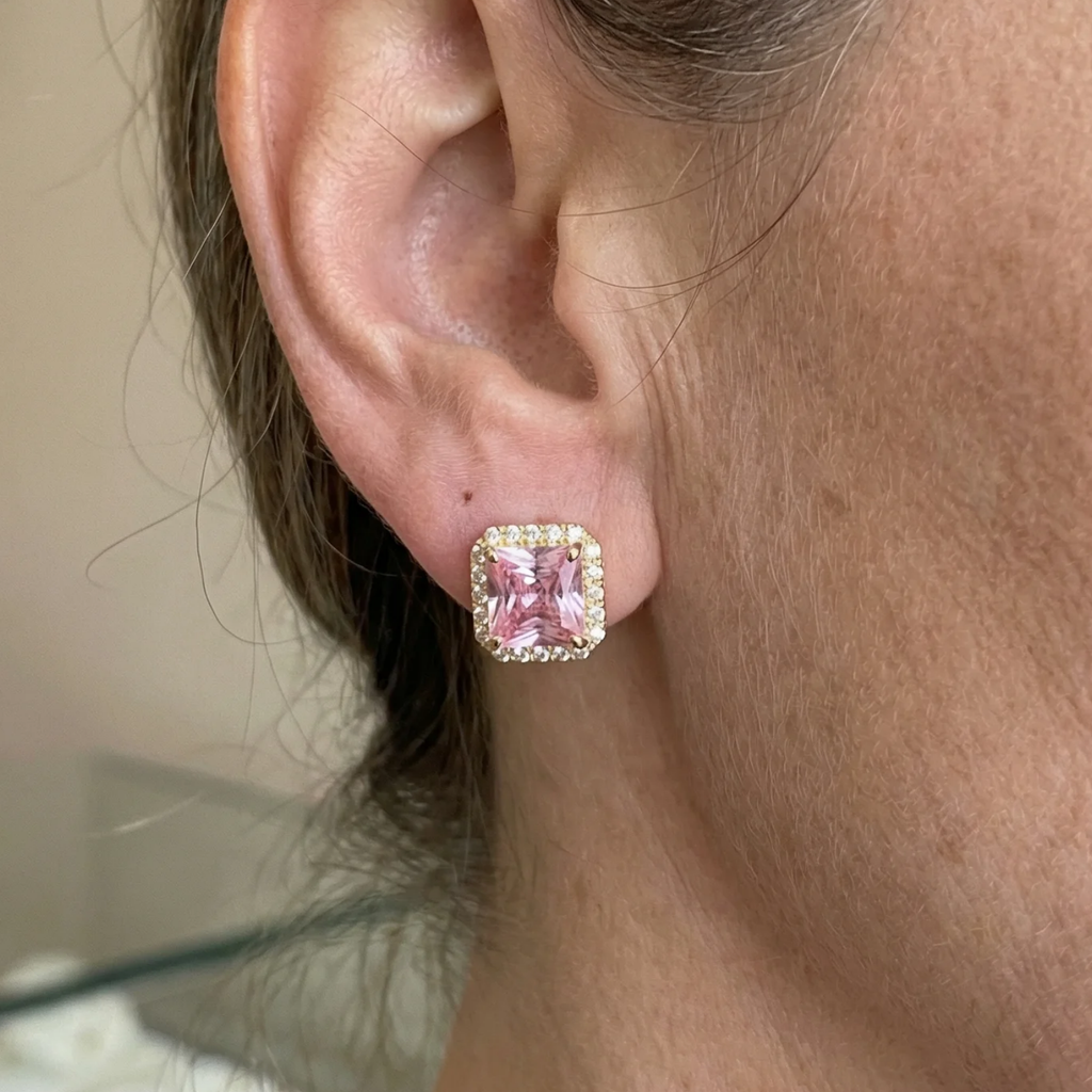 Aretes de botón Zafiro rosa | Oro