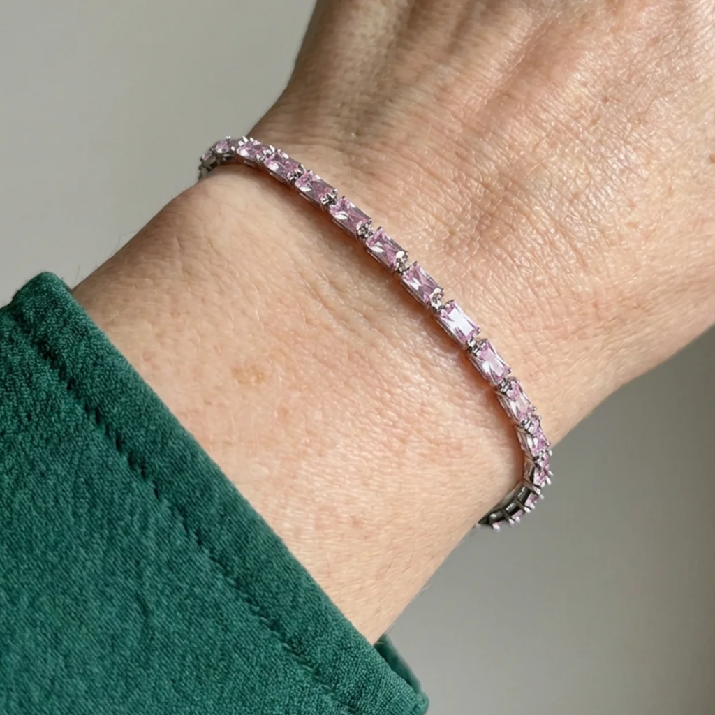 Pulsera de Tenis Zafiro Rosa Prisma | Oro blanco