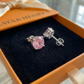 Aretes de Botón Zafiro Rosa | Oro blanco