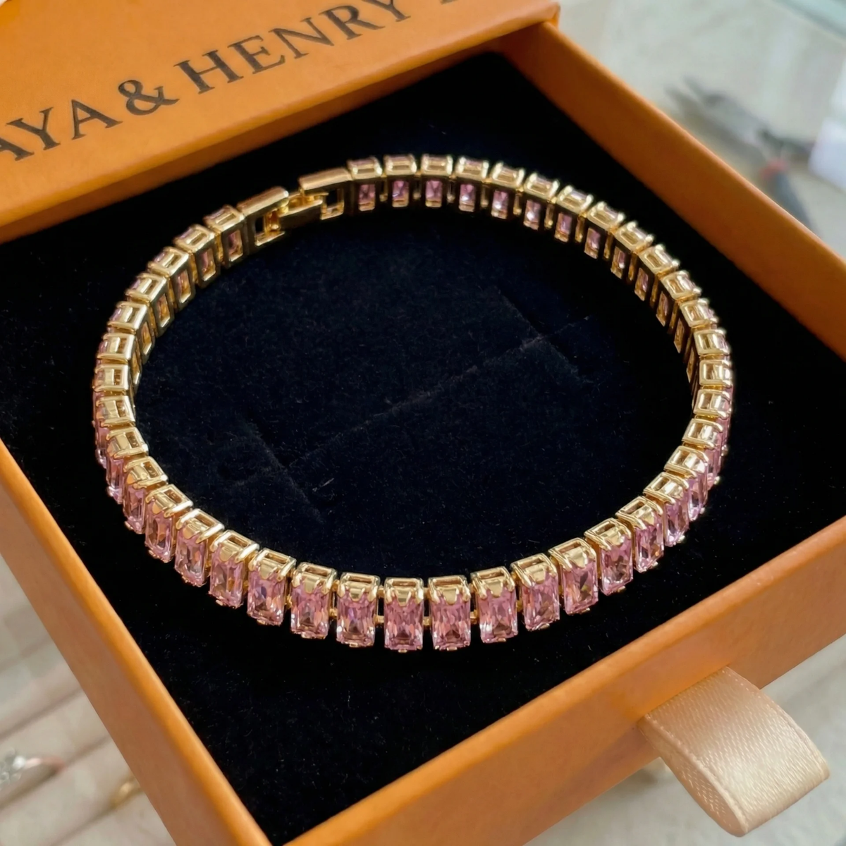 Pulsera Vertéa de Zafiro Rosa | Oro