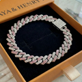 Pulsera Cubana Brillo Rosa | Oro blanco