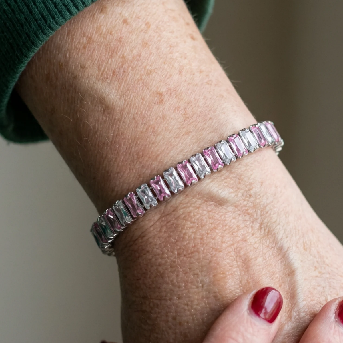 Pulsera de Tenis Raya Rosa | Oro blanco