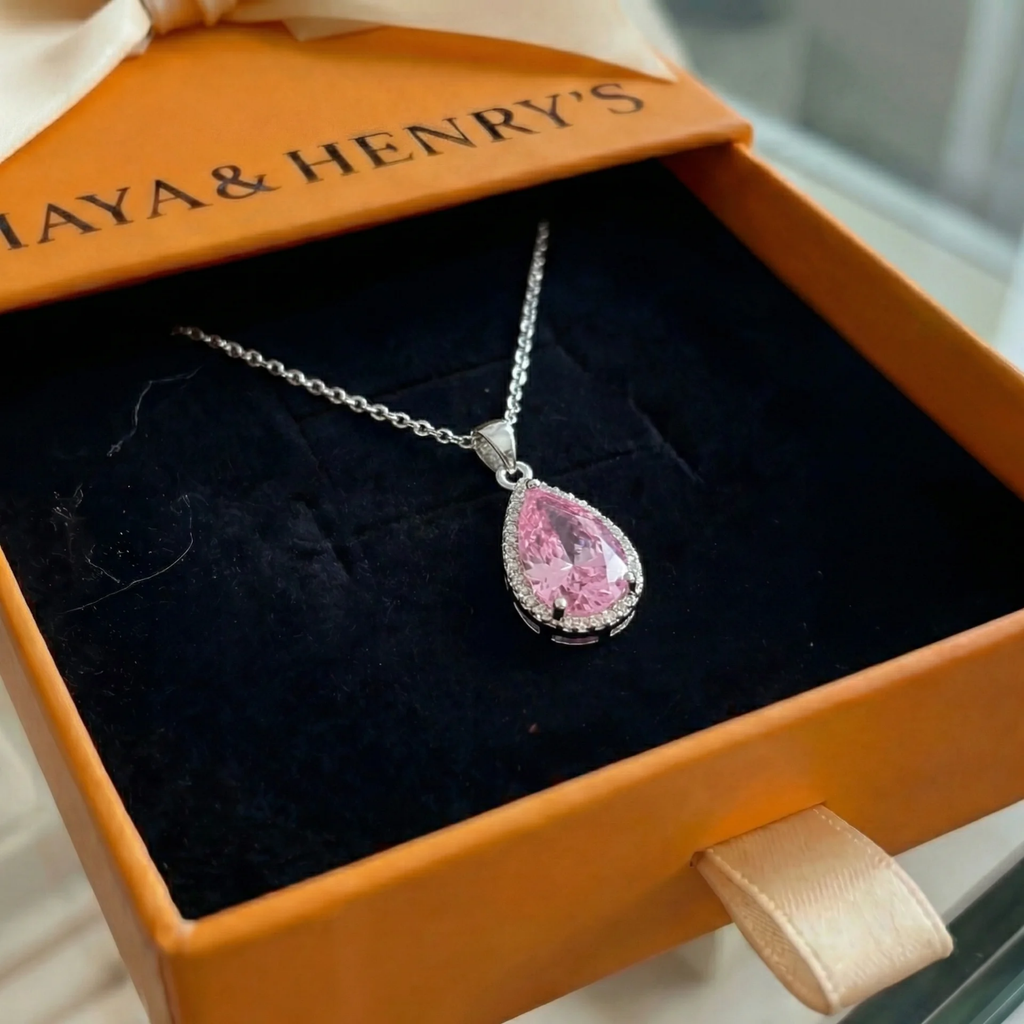 Collar con dije Gota Rosa | Oro blanco