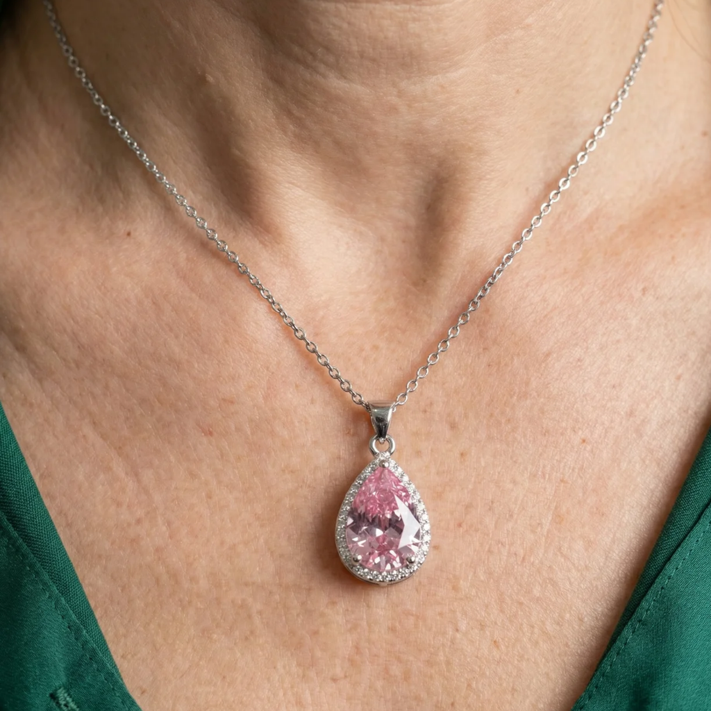 Collar con dije Gota Rosa | Oro blanco