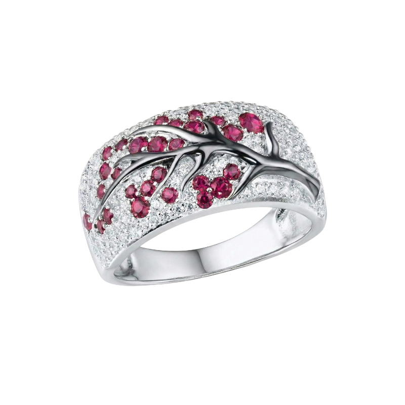 Anillo Árbol Flor de Rubí | Oro blanco