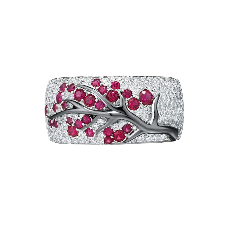 Anillo Árbol Flor de Rubí | Oro blanco