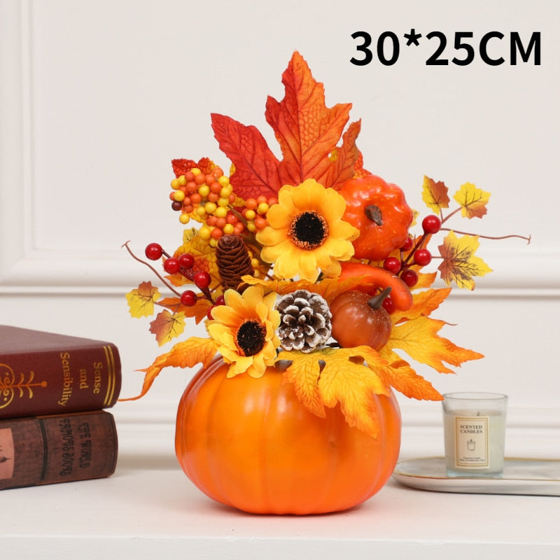 האקון - קישוט דלעת מלאכותית וחמניה עיצוב סתיו