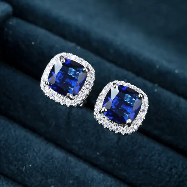 Aretes de Botón Saphir Cuadrados | Oro blanco