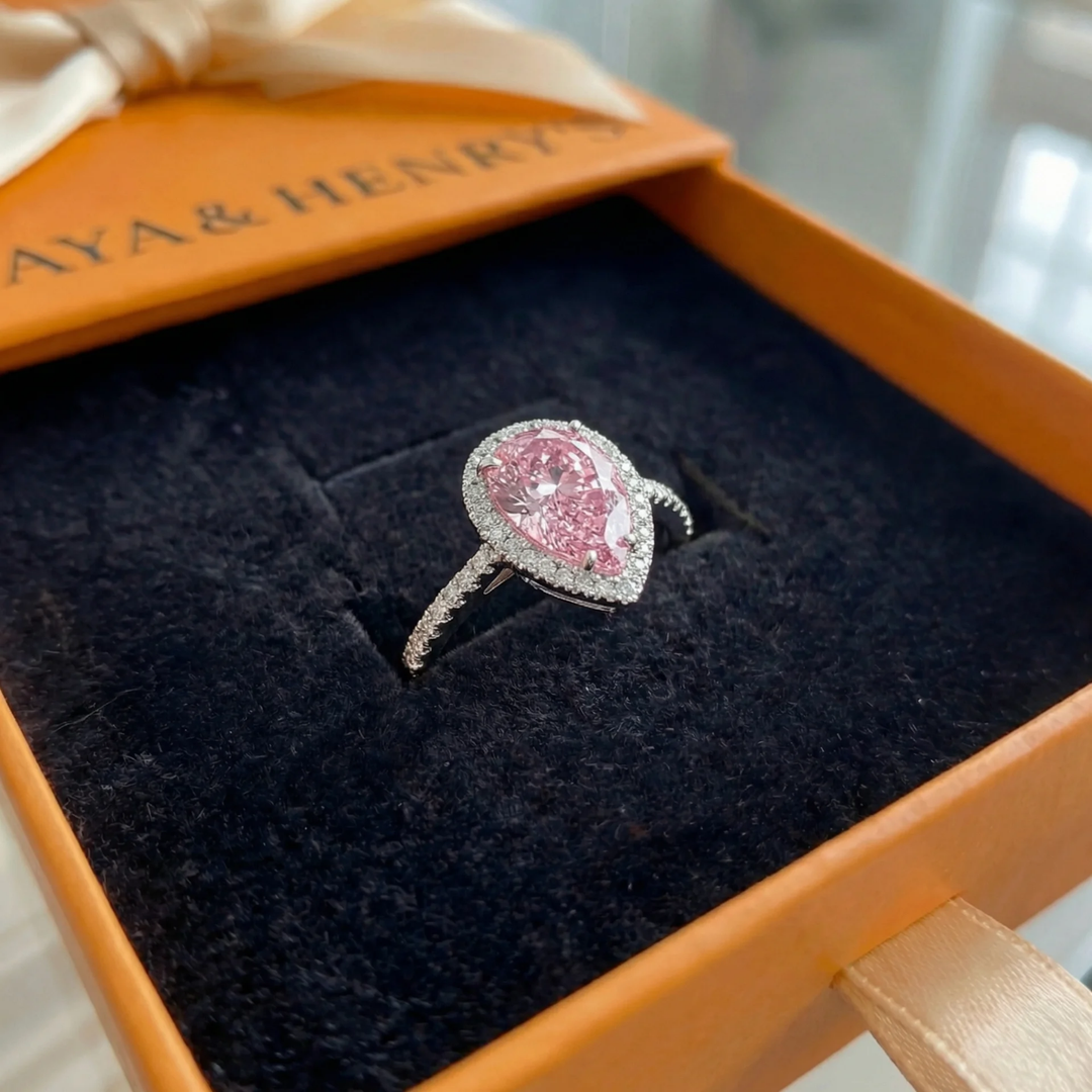Anillo Zafiro Rosa Lágrima | Oro blanco
