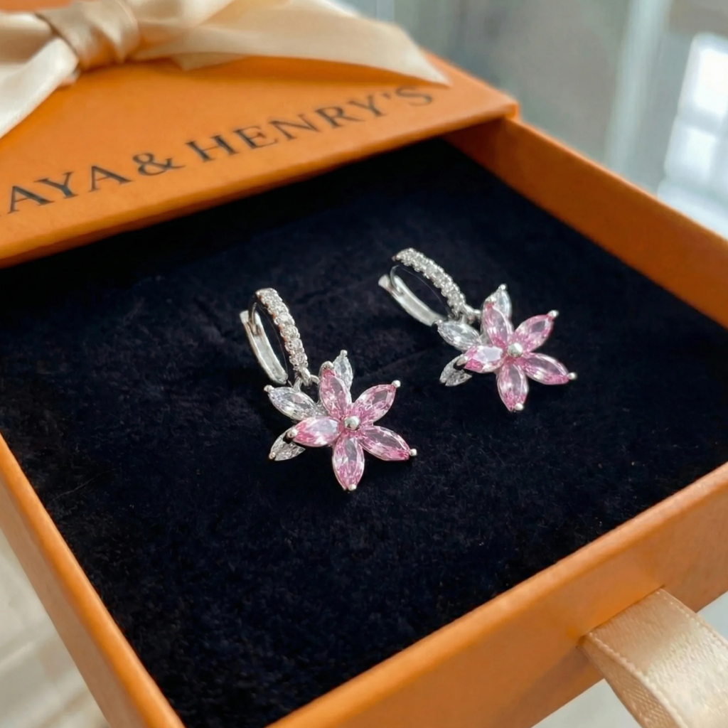 Aretes Thalia Petalburst Rosa | Oro blanco