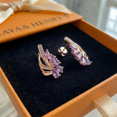 Aretes Ala Amatista Viorelle | Oro rosa