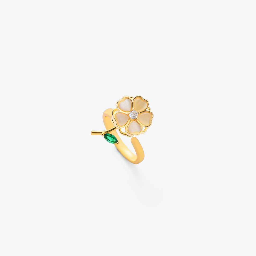 Anillo Giratorio Flor Hoja de Esmeralda | Oro