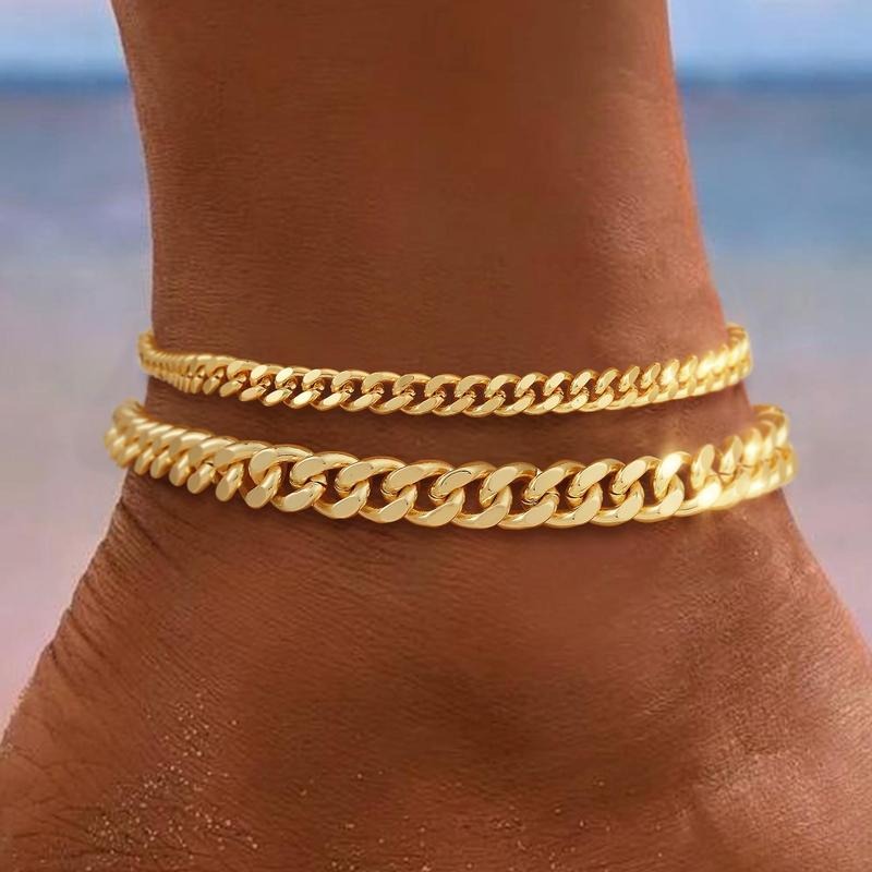 Pulsera Tobillera Eslabones Cubanos Multicapas | Oro