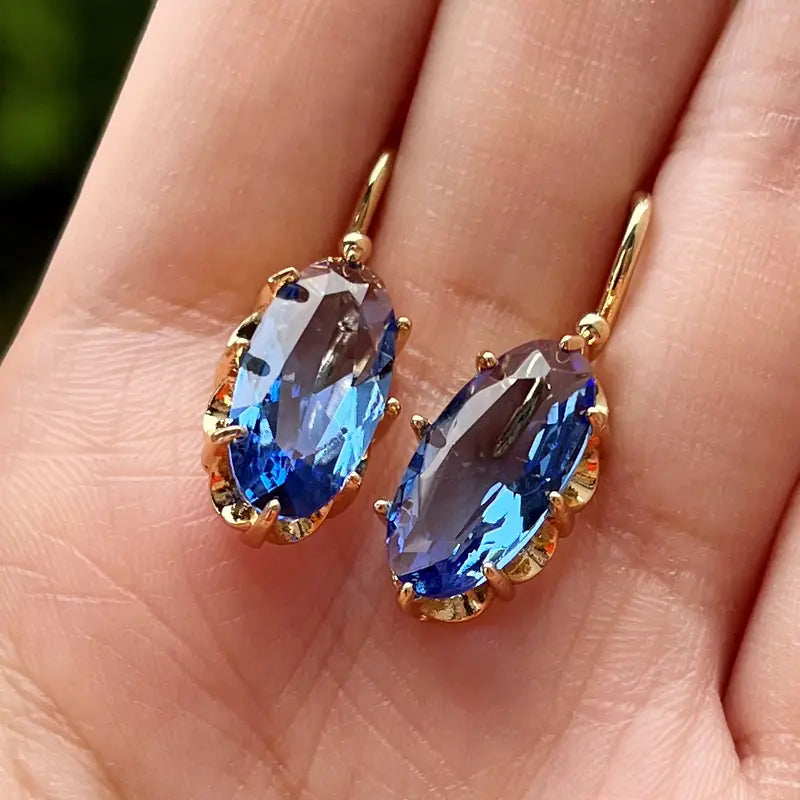 Aretes Flor Azul Dorada | Oro