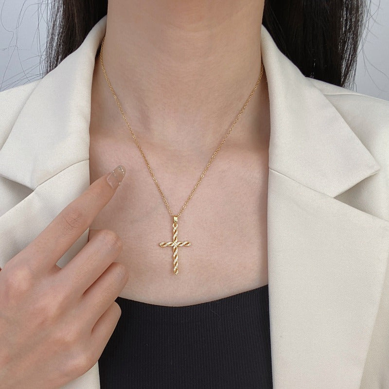 Collar Giro de Cristal con Cruz | Oro