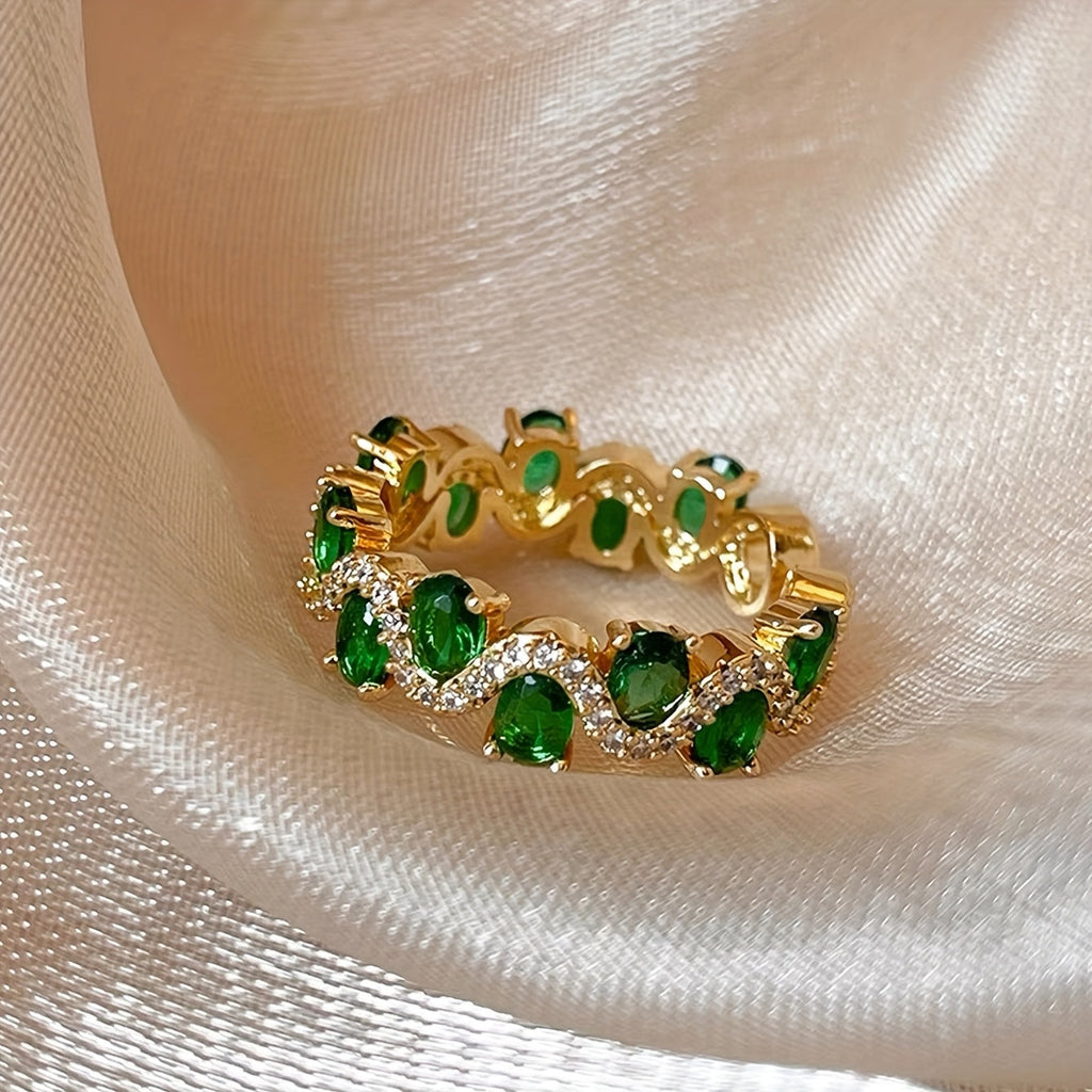 Anillo Calira Abierto Esmeralda Brillante | Oro