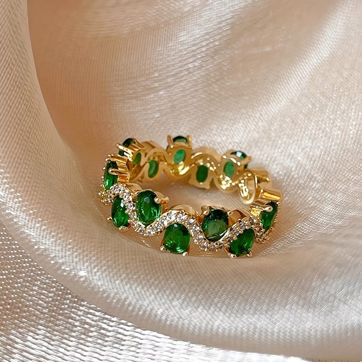 Anillo Calira Abierto Esmeralda Brillante | Oro
