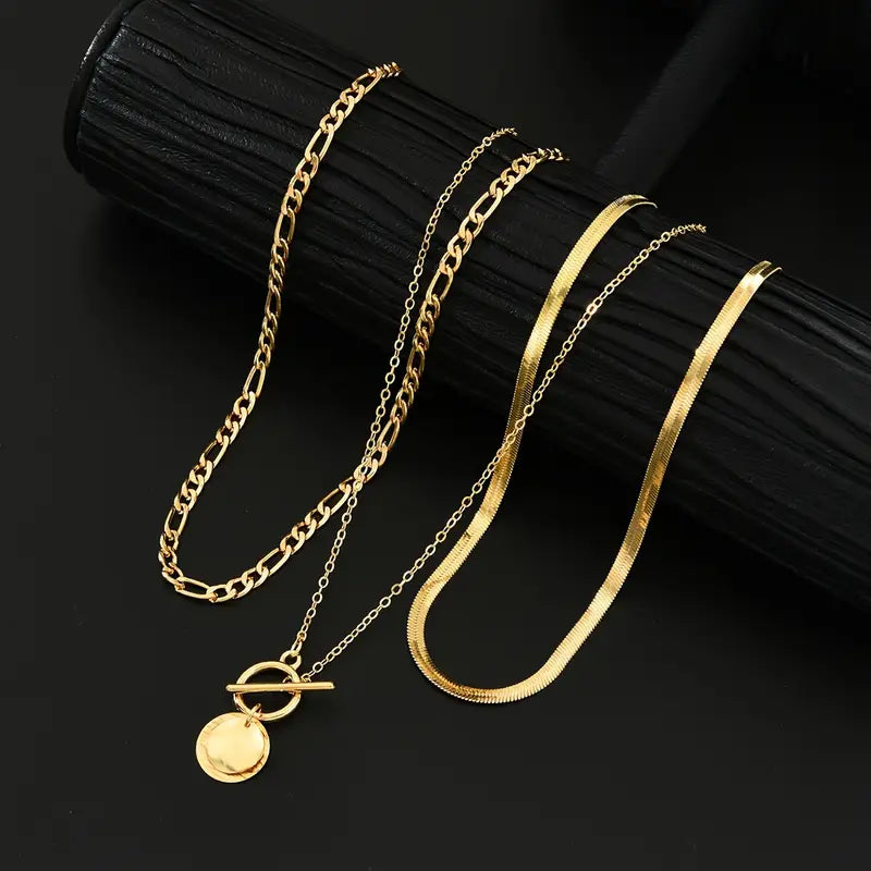Collar Savira con Monedas Texturizadas en Capas | Oro