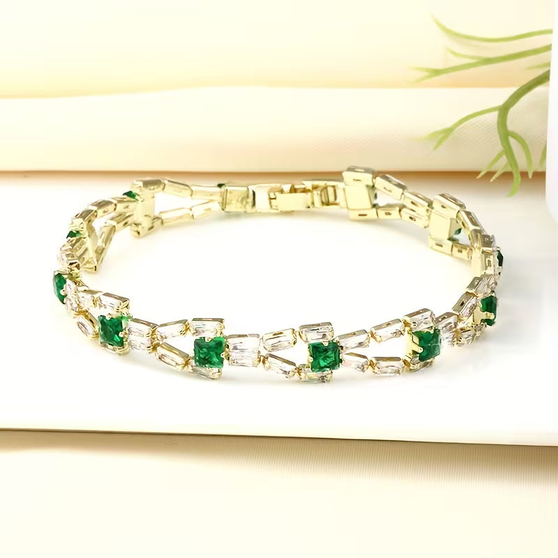 Pulsera de Tenis Verde de Eslabones | Oro