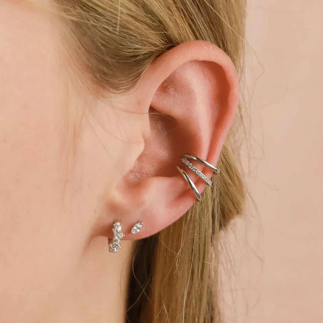 Aretes de Racimo de Cristal | Oro blanco