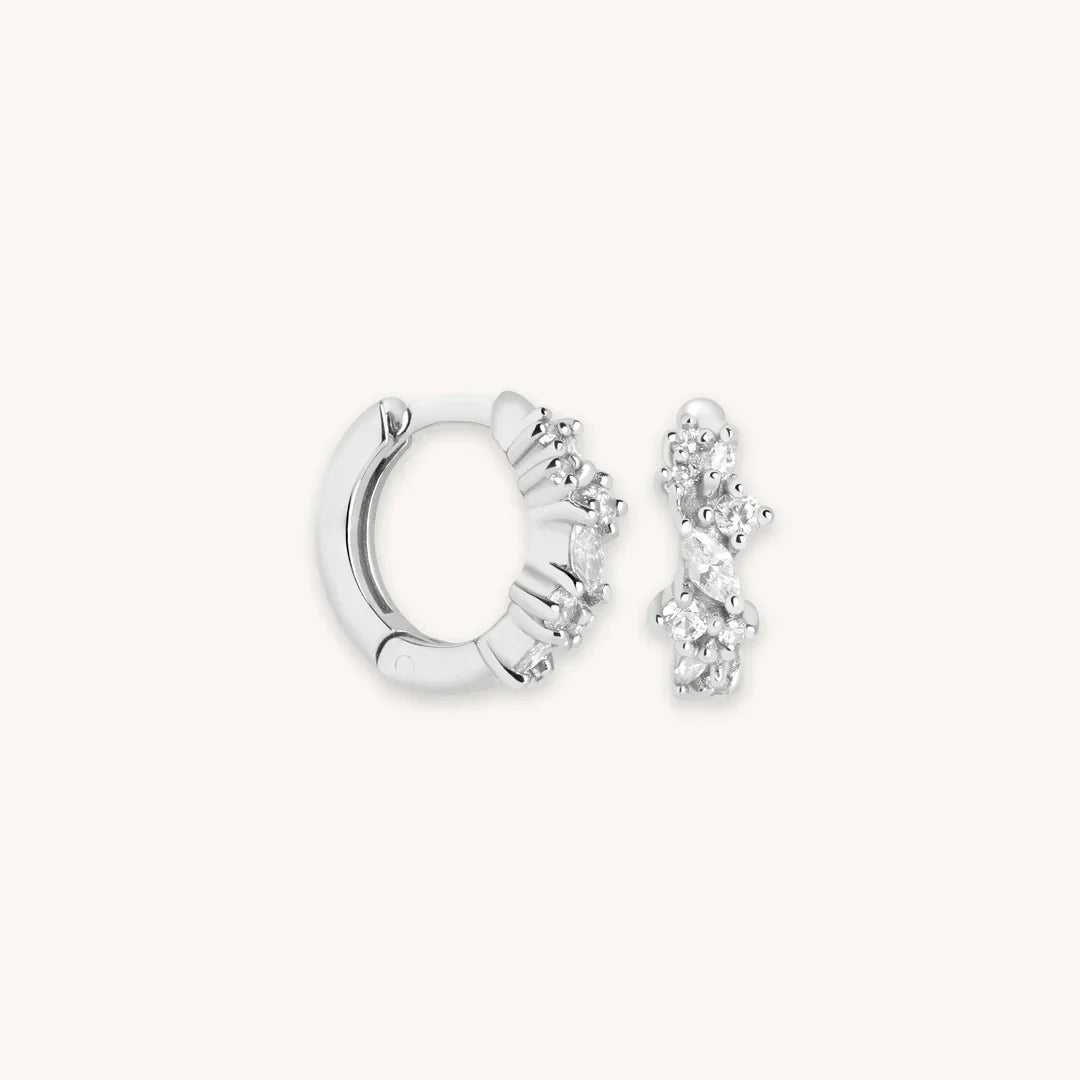 Aretes de Racimo de Cristal | Oro blanco