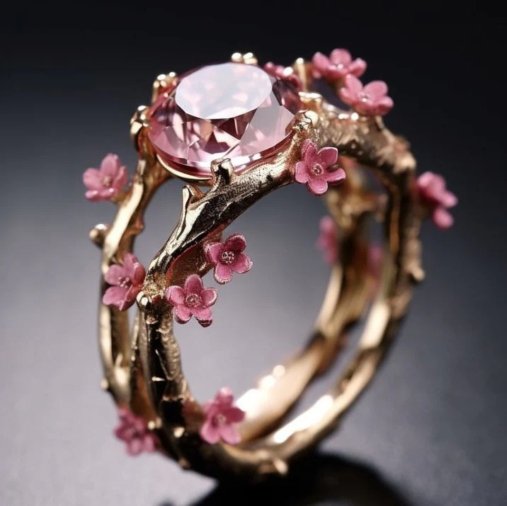 Anillo de Flor de Cristal Rosa | Oro