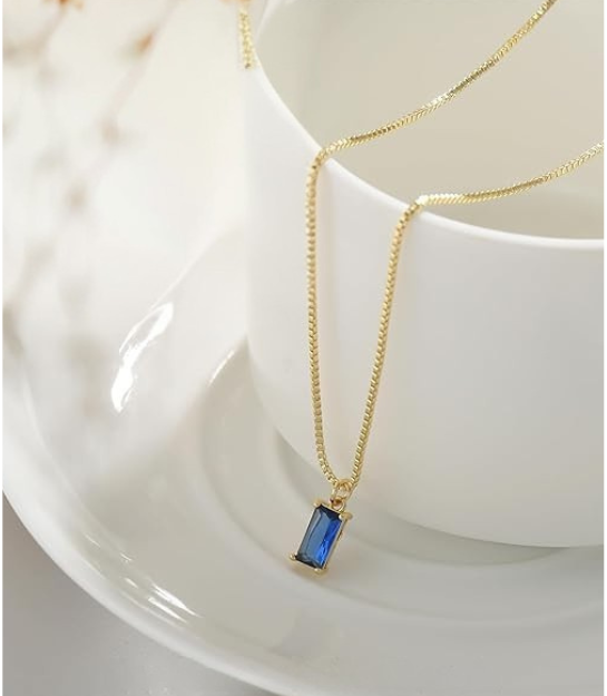 Collar con dije de zafiro minimalista | Oro blanco