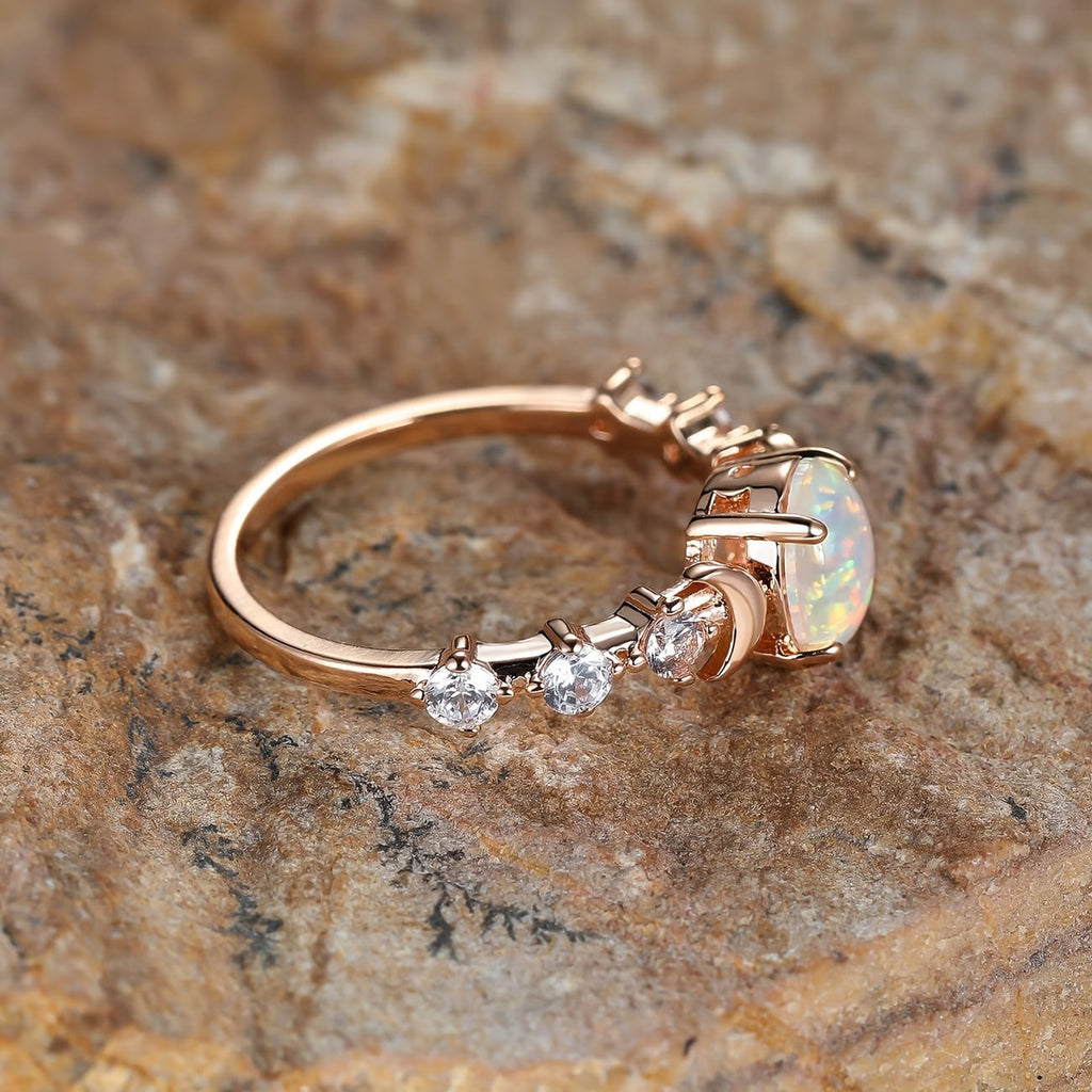 Anillo Luna Creciente con Ópalo | Oro rosa