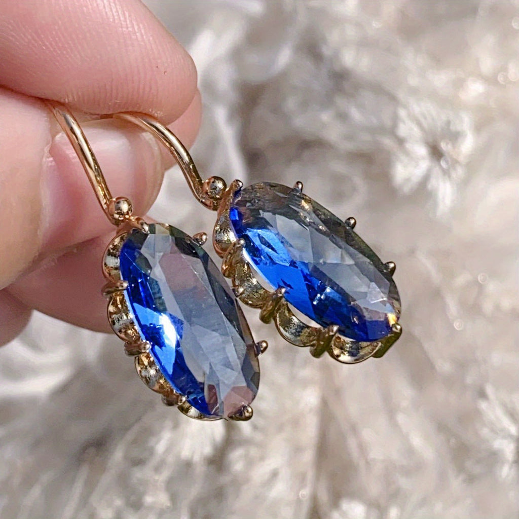 Aretes Flor Azul Dorada | Oro