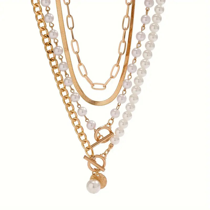 Juego de Collares Vintage de Perla y Cadena Serpiente | Oro