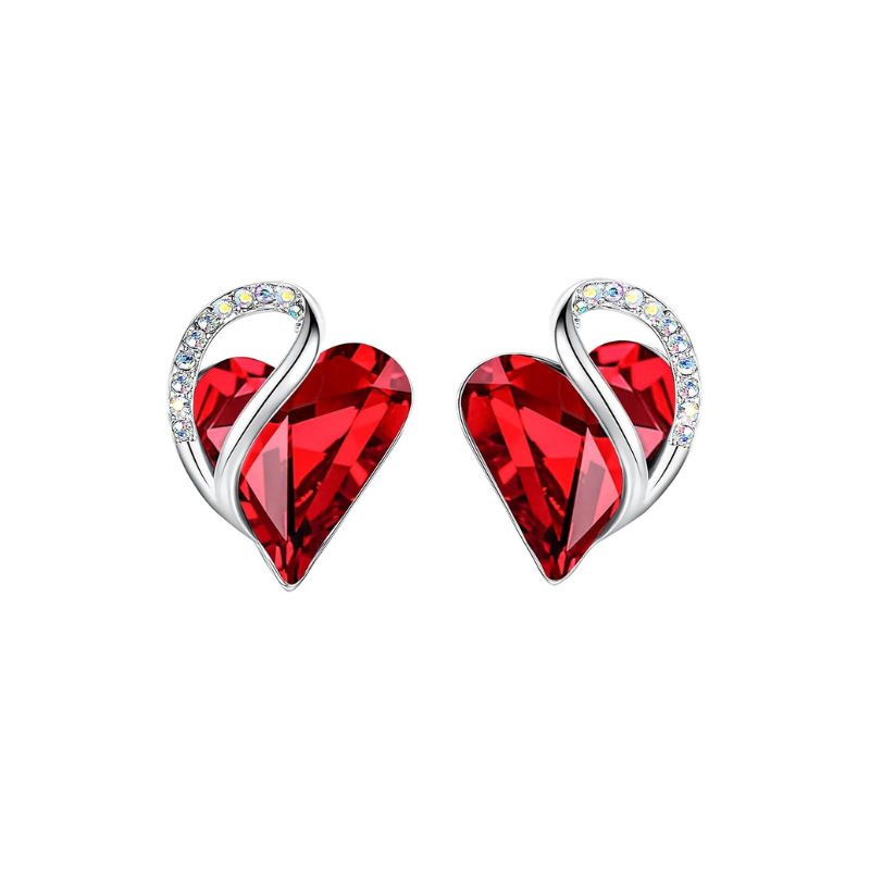 Aretes de Botón Corazón Rubí | Oro blanco