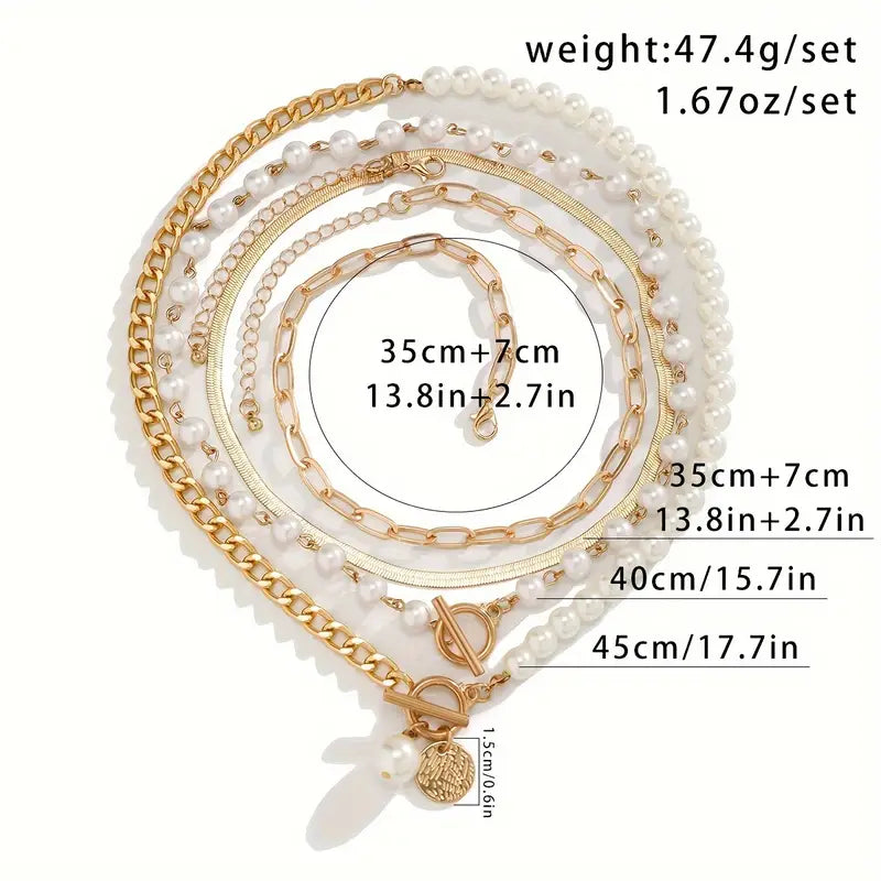 Juego de Collares Vintage de Perla y Cadena Serpiente | Oro