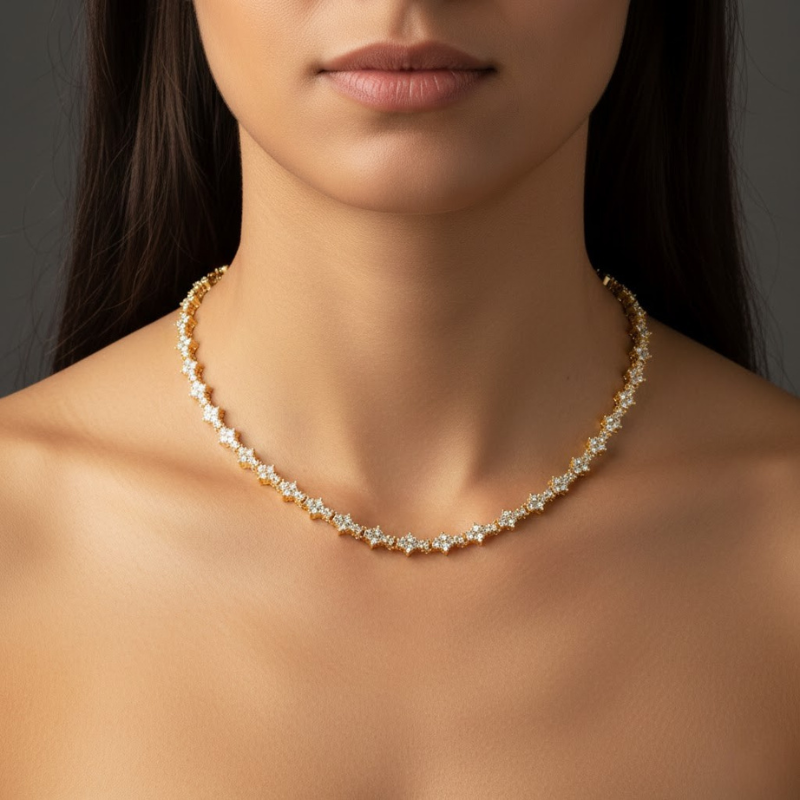 Collar de Tenis Clásico con Racimo | Oro blanco