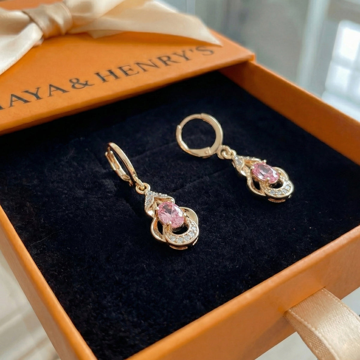 Aretes Gota de Luna Sonrosada | Oro rosa