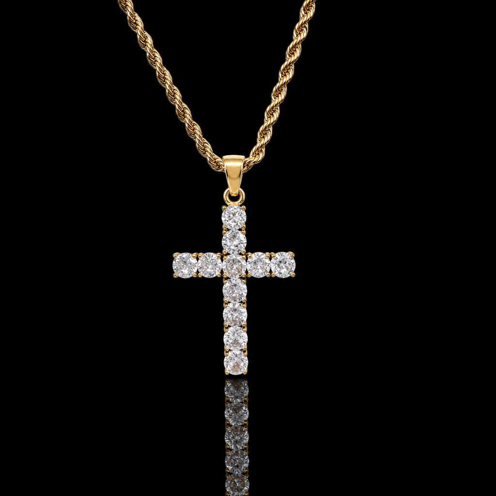 Collar con dije cruz | Oro blanco