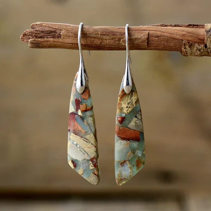 Aretes de Piedra Natural Antigua | Oro