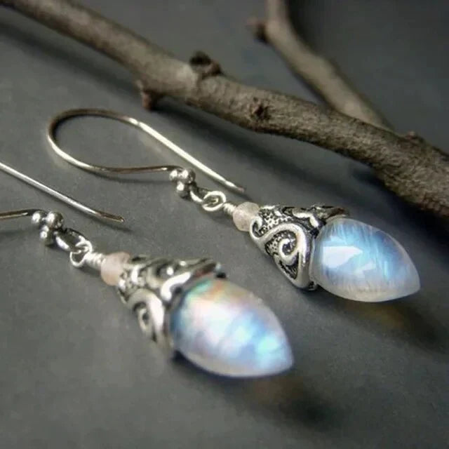 Aretes de Piedra de Luna Antiguos | Oro blanco