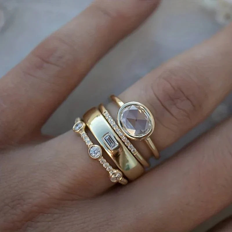 Juego de Anillos Vintage Oro y Circonia