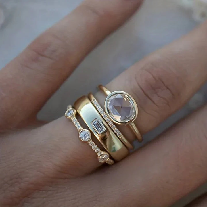 Juego de Anillos Vintage Oro y Circonia